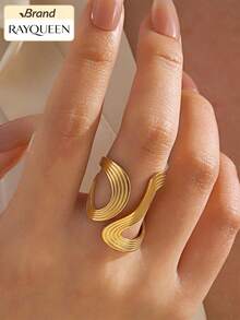 RAYQUEEN 1 chiếc nhẫn hở hình học bất đối xứng bằng thép không gỉ, cao cấp, không phai màu, thích hợp để đeo hàng ngày. - nhẫn - Xem 6