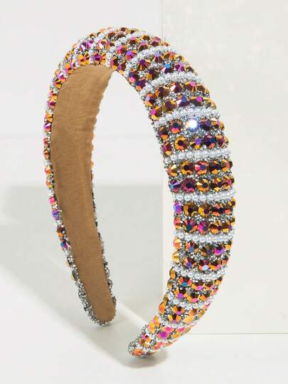 1pc Minimalist Geometric Pattern Vintage Rhinestone & Pearl Decor Wide Headband, Versatile Daily Wear Hair Accessory For Women