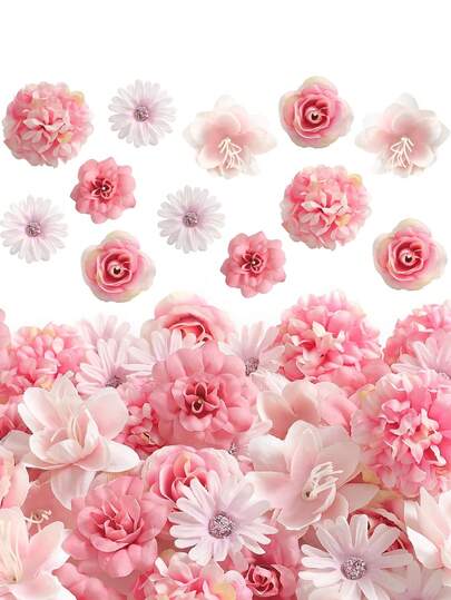 20朵粉色仿真绣球花头，丝绸人造花，新娘捧花，婚礼派对装饰，彩色小丝绸雏菊发饰，手工花环家居装饰