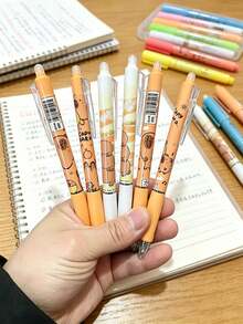 水豚可爱可擦中性笔，可擦可伸缩蓝色墨水圆珠笔，创意学生绘画文具，办公/学习用品，生日、节日、派对礼物，可爱文具，返校必备学习用品 - 多色 - 查看 6