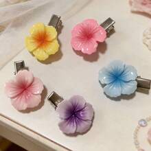 5色花卉印花可爱卷花发夹，优雅发爪发饰，适合刘海 - 彩色 - 查看 3