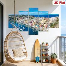 Set de 5 carteles e impresiones italianas, vistas panorámicas impresionantes de la isla de Procida cerca de Nápoles, región de Campania, escenario impresionante de Nápoles y el Monte Vesubio, Monte Vesubio al atardecer, decoración del hogar - Adecuado para colgar - Multicolor - Ver 1