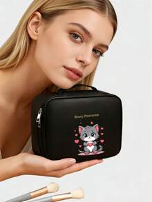 1pc Cute Cat Design Makeup Bag, Waterproof Large Capacity Detachable Cosmetic Organizer Bag, Portable Handheld Multi-Functional Toiletry Bag - Multicolor - View 5