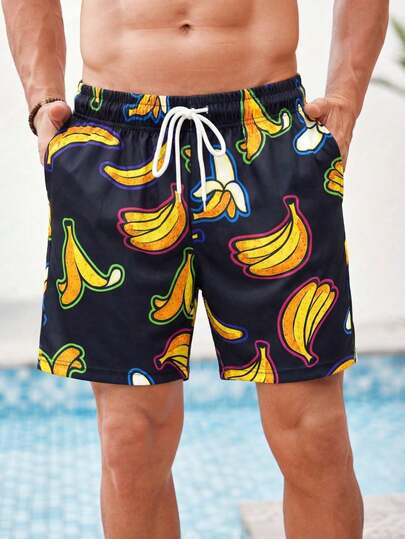 Men's Banana Pattern Graphic Drawstring Shorts Pool Shorts, Swim Trunks Men,Shorts For Men,Suitable For Summer Men Swim Trunks Men Swim Trunks Men Swim Trunks Bathing Suit, Hawaiian