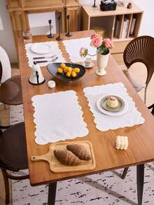 1/2/4/6pcs Wavy Floral Embroidered Solid Color Rectangular Placemats, Fresh Minimalist Style For Kitchen, Dining Table, Cups, Bowls, Non-Slip Pads, Suitable For Holidays, Parties, Birthdays, Weddings, Banquets, Office Desks, Coffee Tables, Home Decor, All Seasons Photography Background - Champagne - View 9