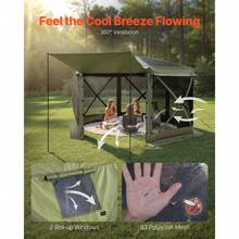 Pop-up-Pavillon, 3,6x3,6 m, großes 6-seitiges Campingzelt mit abnehmbarem Dach & Tragetasche, Partyzelt, Sonnenschutz für 8-10 Personen, für Garten & Terrasse, Grün - 3,7 x 3,7 m (12 x 12 Fuß), Olivgrün - Übersicht 6