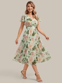 EVERPRETTY Gaun Malam Chiffon Lengan Pendek Leher V Elegan dan Romantis untuk Wanita, Cocok untuk Pernikahan Musim Semi/Panas, Acara Formal, Pesta Wisuda, Liburan, Pesta Ulang Tahun - Mint Green - View 5