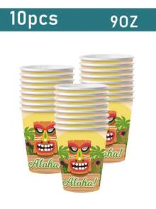 10PCS Aloha Luau Plates And Napkins,Hawaiian Tropical Tiki Party Supplies Disposable Tableware Set Luncheon Dinner Paper Plates Napkins For Birthday Party,Holiday Parties, Weddings, Graduations, Summer Parties - Multicolor - View 10