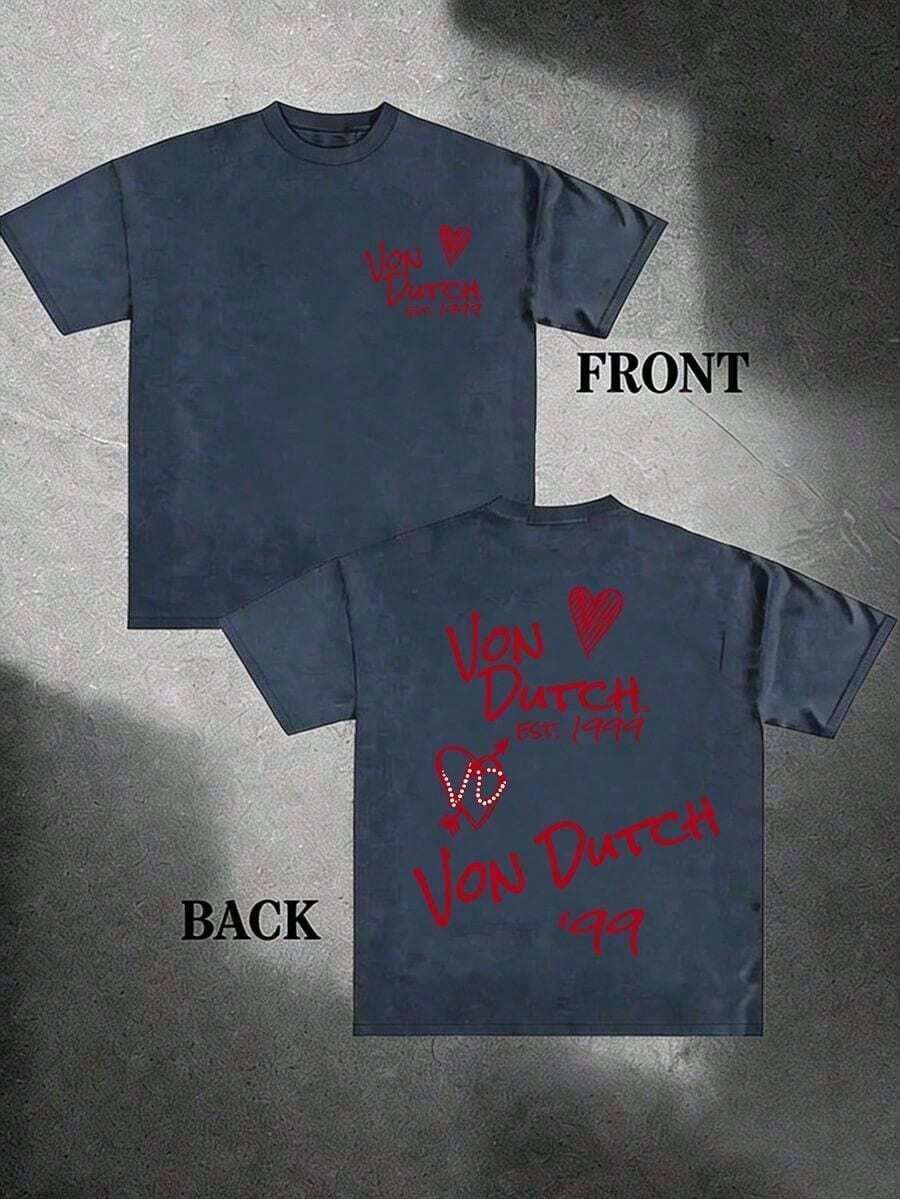 1pcs Women's Double-Sided Printing Von Dutchh Heart Logo With Key And Year 1999 Fabric Soft & Skin-Friendly Unisex Style Gifts For Spring Festival, Valentine's Day, St. Patrick's Day & World Cup-Van Dutch Dragon Print Women T Shirt Classic Americana Style Graphic Tee,Summer Outfits,Vacation Outfits Women,Summer Outfits For Women,Spring Outfits For Women,Summer Tops,St Pattys Day Outfit,Easter Outfit Women100% Cotton - Màu xanh hải quân - Xem 1
