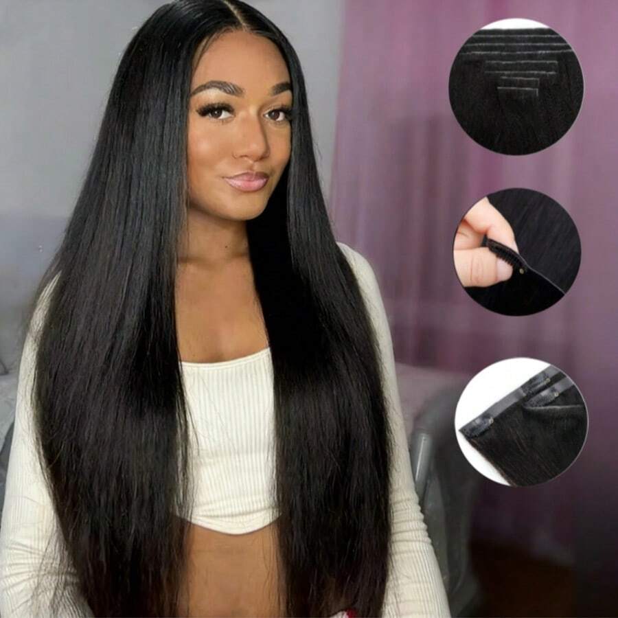 ZHENDEFA 8 lọn tóc nối kẹp bằng tóc trinh nữ Brazil loại 10A, 120g màu đen tự nhiên, tóc nối liền mạch hai lớp vô hình dành cho nữ.