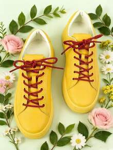 1 par de 120CM Cordones de moda de 3 hebras de color rojo, adecuados para zapatillas/zapatos planos/zapatos casuales, se venden por separado sin zapatos - Rojo - Ver 3