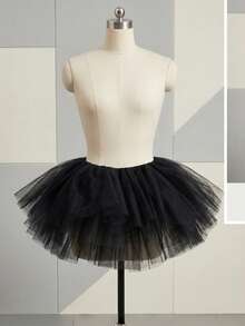 成人款五层薄纱蓬蓬裙，演出服派对蛋糕裙，可爱五层蓬蓬裙，适合圣诞节、角色扮演、派对等场合。 - 黑色 - 查看 3