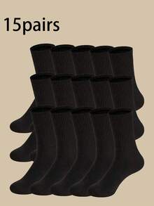 1/6/10/15/20 Pairs Men's White Solid Color Mid-Calf Breathable Versatile Socks - Black - View 9