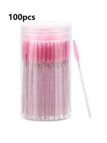 200/100/50/10 pièces Set de brosses à cils, avec un peigne à cils dans un contenant, brosse à sourcils jetable flexible, brosse pour extension de cils, brosse à sourcils, brosse à l'huile de ricin (rose cristal) - Rose bonbon - Voir 11