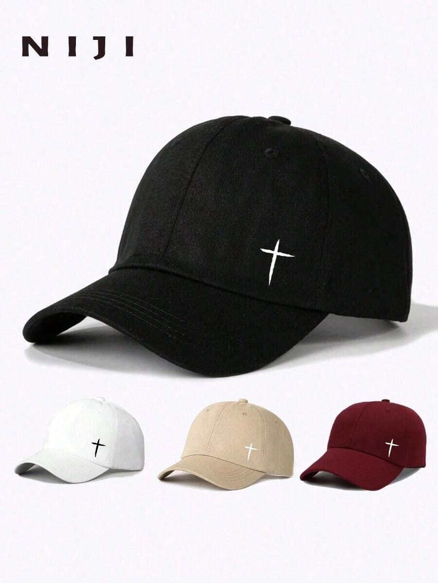 1pc Men's Cross Print Baseball Cap, Men's Geometric Pattern Trucker Hat, Suitable For Daily Life And Outdoor Leisure Sports - 黑色 - 查看 1