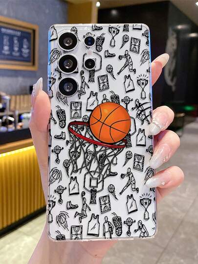 Basketball Doodle Print Transparent Phone Case For G Galaxy S24 S25 S26 Ultra Phone 17 Pro Max 16 15 14 Plus Shockproof Protective Cover