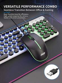 Acer OCC205 Wired Keyboard And Mouse Set, Punk Round Keycaps, Mechanical Feeling, Rainbow Backlight, 26-Key Anti-Ghosting, Compatible With Computer & Laptop - View 1