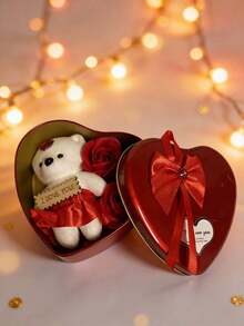 1 pezzo Set regalo in scatola di latta a forma di cuore romantico - Il regalo romantico perfetto per il tuo amato, adatto per anniversari, compleanni, festa della mamma, proposte di matrimonio e sorprese per le vacanze. Include 3 rose artificiali realistiche, un pezzo decorativo e un cartellino inciso con "Ti amo". - multicolore - Visualizzare 6