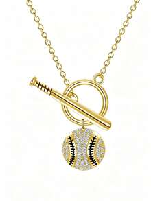 1pc Baseball Bat Pendant Necklace With Cubic Zirconia Inlay, Suitable For Daily Wear, Party, Gift, Sports Theme Jewelry For Women, Versatile Unisex Style - Multicolor - View 9