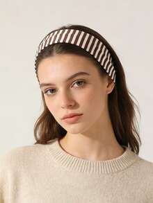 1pc/3pcs Khaki Minimalist Striped Elastic Non-Slip Headband, Suitable For Yoga, Fitness, Commuting, Gatherings, Moisture-Wicking And Fashionable Accessory For Women Summer Beach Hair Bands,Festival,Party - Multicolor - View 2