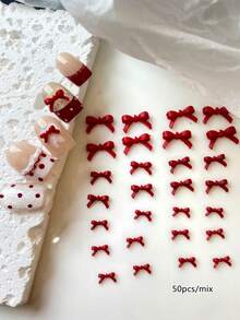 50 de decorațiuni pentru unghii cu fluturi, accesorii mini pentru bijuterii din rășină alb-negru, stil luxos, potrivite pentru nail art DIY - roșu - Vizualizare 1