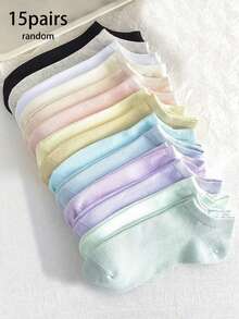 6 Pairs Women Simple Solid Color Random Assorted Low Ankle Socks, Suitable For Everyday Wear - Multicolor - View 13