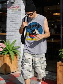 Disney Mouse Print Sleeveless T-Shirt - 灰色 - 查看 1