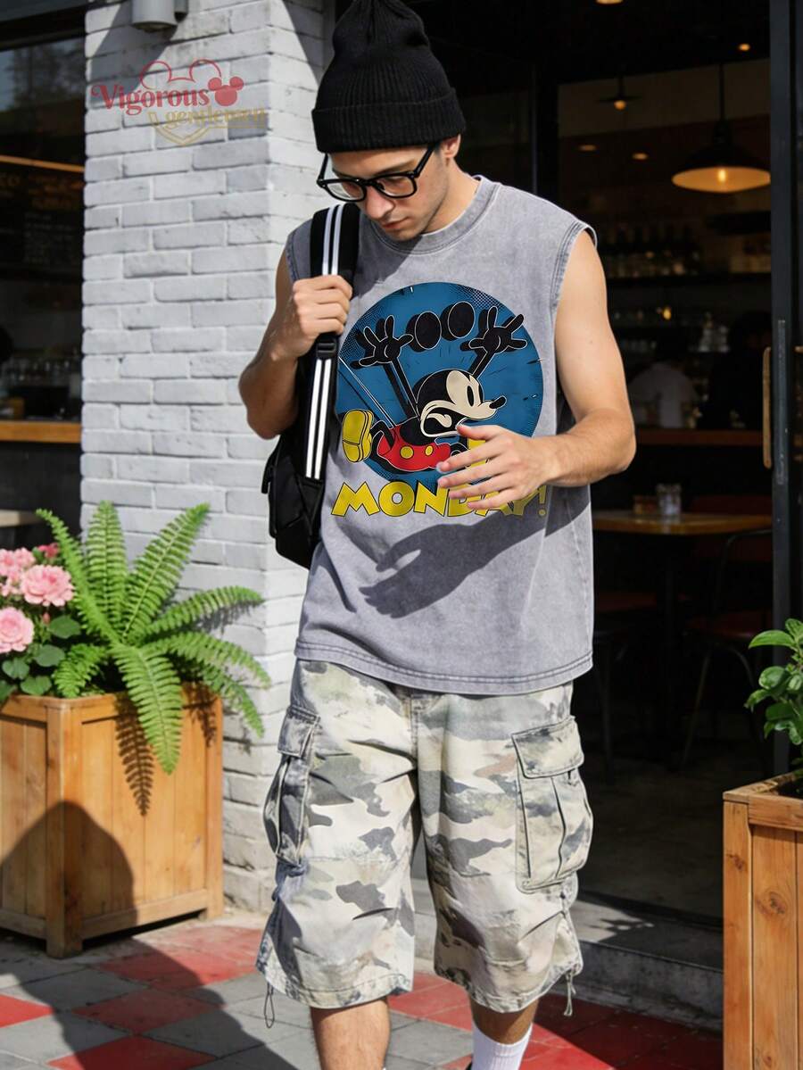 Disney Mouse Print Sleeveless T-Shirt - 灰色 - 查看 1