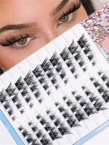 10 Rows/80pcs DIY Fox-Style Individual False Eyelashes, C-Curl Flared, 8mm/10mm/12mm/14mm Mixed Length, DIY Eyelash Extension, Natural Look, Self-Adhesive, Fluffy & Fine, Synthetic Mink, Handmade For Daily Or Party DIY. Eyelash Cluster, Individual False Eyelashes - C - View 1