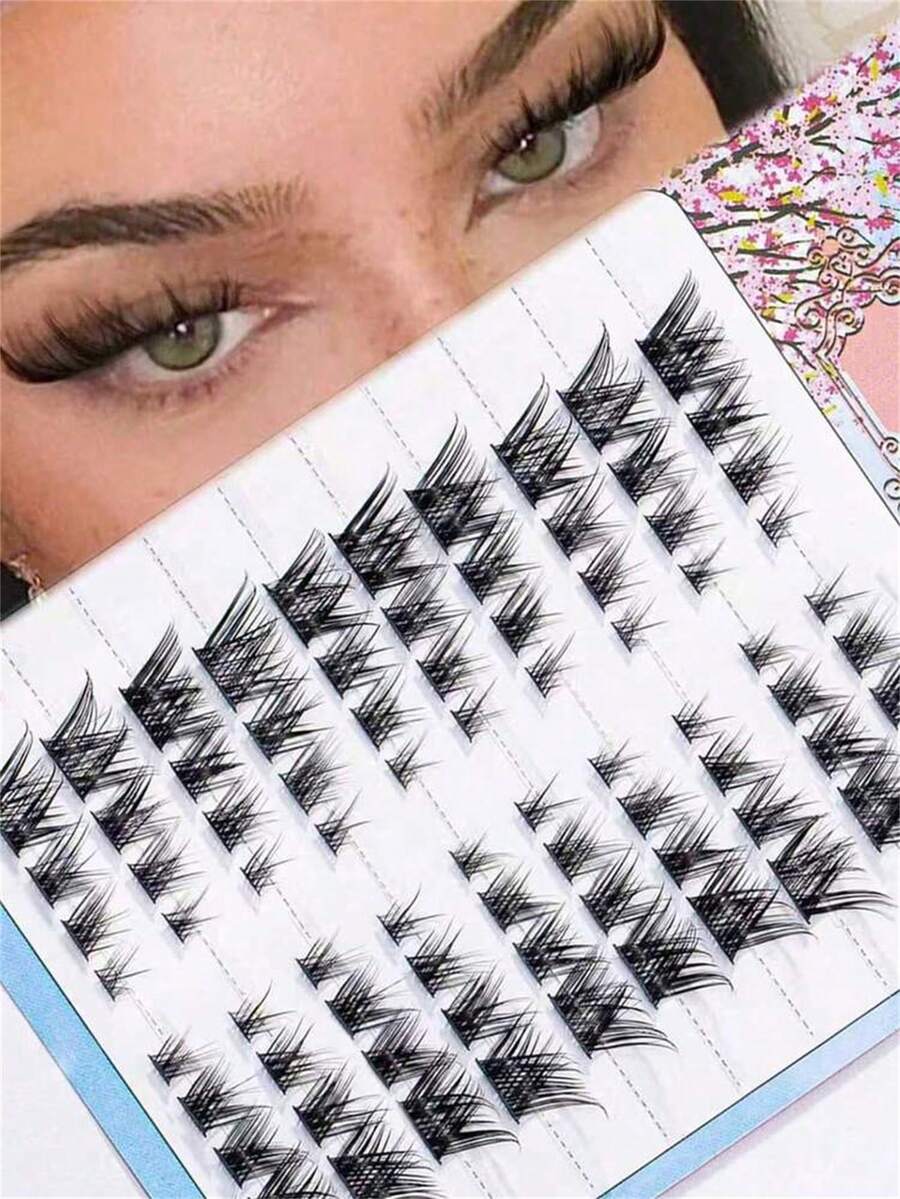 10 Rows/80pcs DIY Fox-Style Individual False Eyelashes, C-Curl Flared, 8mm/10mm/12mm/14mm Mixed Length, DIY Eyelash Extension, Natural Look, Self-Adhesive, Fluffy & Fine, Synthetic Mink, Handmade For Daily Or Party DIY. Eyelash Cluster, Individual False Eyelashes - C - View 1