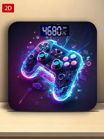 1个LED显示屏电子秤，2D电子游戏主题数字浴室秤，装饰性称重平台 - 适合长期使用，满足家庭称重需求，圣诞节、新年、情人节礼物，使用AAA电池（不含电池）