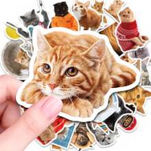 50pcs Cute Cat Stickers, Waterproof Vinyl Stickers Suitable For Laptop, Water Bottle, Skateboard, Luggage, Scrapbook, Diary, Cat Lovers, Pet Owners, Teenagers, Adults Decorative Stickers, DIY Decoration, Gift For Cat Lovers - Multicolor - View 4