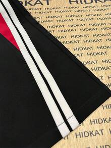 Hidkat 新款女士休闲裤，撞色条纹设计，舒适透气垂坠阔腿裤，适合日常休闲运动穿着。 - 黑色 - 查看 8