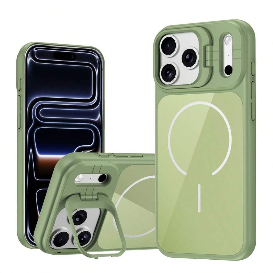 2026新款护眼支架玻璃壳，微磨砂质感，亲肤防污，兼容苹果11/12/13/14/15/16/17 - 綠色 - 查看 1