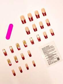 Conjunto de 24 unhas postiças minimalistas estilo francês, comprimento médio, com estampas de bolinhas pretas e brancas, joaninha, minhoca e flores. Unhas reutilizáveis com gel e 1 lixa de unha. Ideais para o trabalho, encontros, chá da tarde e atividades ao ar livre. - Multicolorido - Ver 2