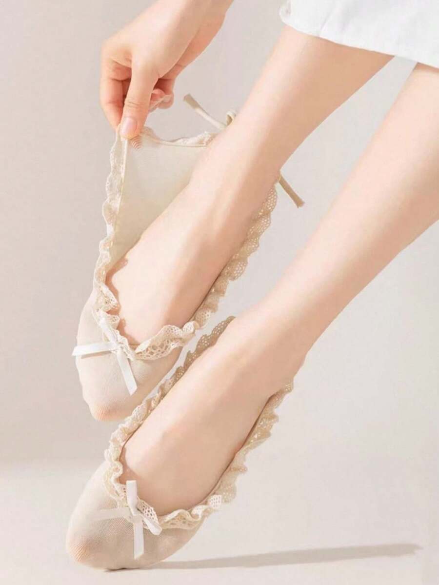 1/2 đôi giày búp bê Mary Jane buộc dây có nơ mùa xuân/hè, phụ kiện tất cổ chân - Nhiều màu - Xem 1