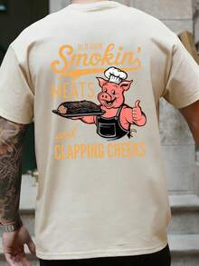 Men's Fashion Red Pig Chef Letter Print T-Shirt - Beige - View 3