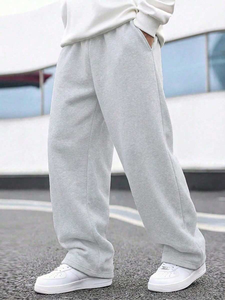 1pc Boys' Loose Fit Thermal Lined Thick Warm Straight Leg Sweatpants, Spring/Autumn/Winter - Grey - View 1
