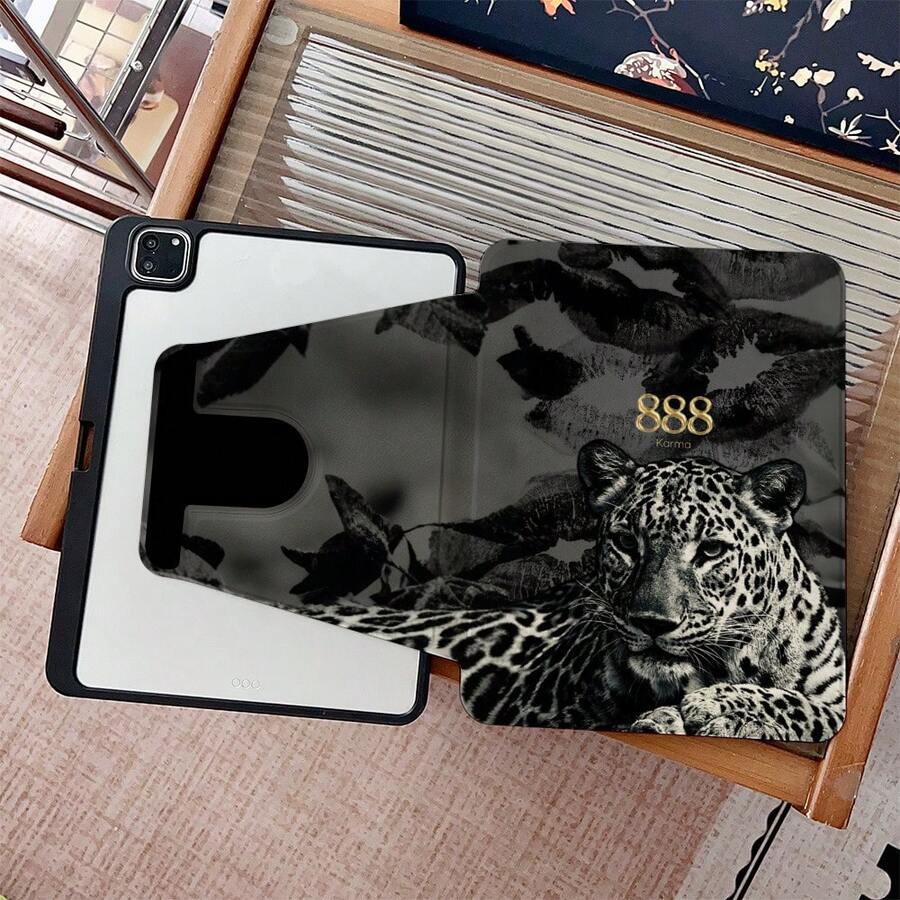 1pc Leopard Print 360° Rotatable Tablet Protective Case, Multi-Angle Magnetic Stand Protective Cover With Auto Sleep/Wake Function, Suitable For IPad Pro/Air, Pad 5/6/20 - Multicolor - View 1