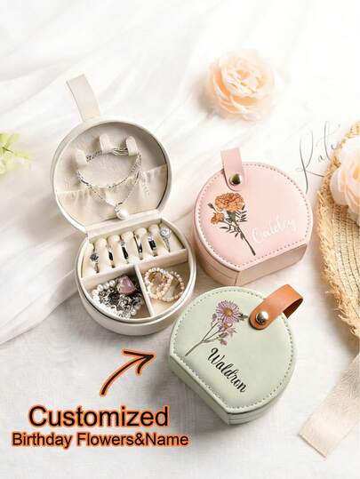 Personalized Travel Jewelry Box, Leather Jewelry Storage Case For Earrings, Rings, Necklaces, Suitable As Bridesmaid Gift, Mother's Day Gift, Beach Vacation Jewelry Box, Single Party Gift, Women Gift
