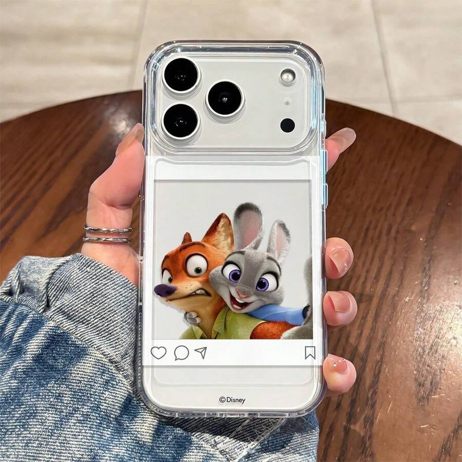 Miniso 迪士尼疯狂动物城尼克和朱迪手机壳，拍立得风格社交媒体帖子设计，适用于 iPhone 17/17 Pro/17 Pro Max/17 Air/16/15/14/13/12/11/X 系列，iPhone 17 Pro Max 手机壳，iPhone 17 Pro 手机壳，iPhone 17 手机壳，圣诞礼物，送给女朋友，送给心仪之人，初秋时尚 - 無色 - 查看 1