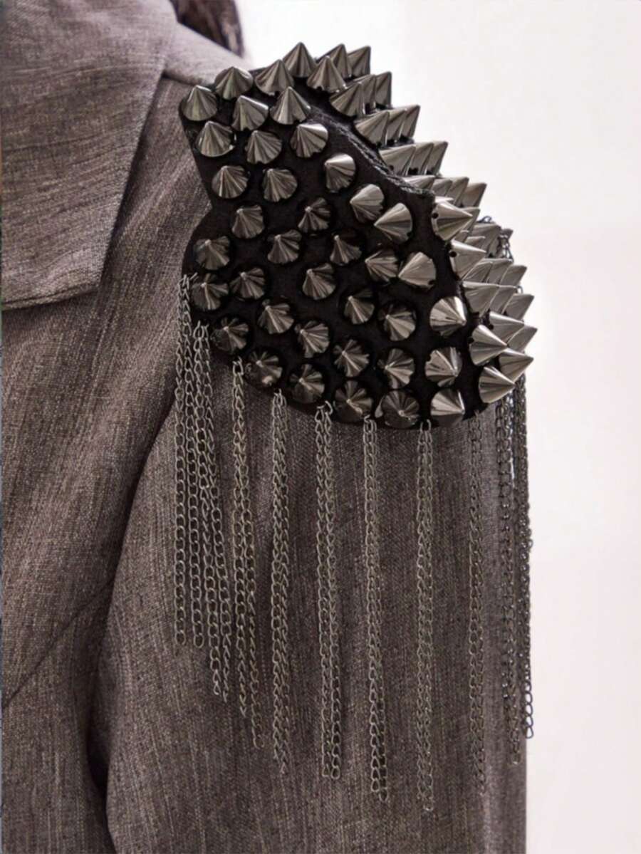 Rivet Tassel Epaulet Brooch1pcs - Black - View 1