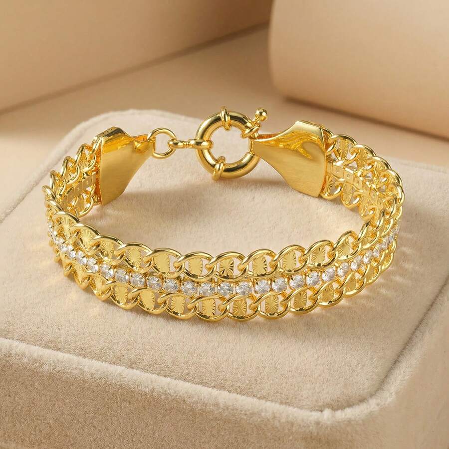 1件奢华18K镀金镂空花瓣形网球手链,优雅风格,适合女性日常、派对、宴会佩戴,完美礼物 - 金色2 - 查看 1