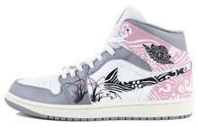 Jordan Air Jordan 1  Versatile Mid Top Vintage Basketball Shoes Men's Blue Pink Gray Blue Powder Ash - Blue, Pink and Gray - View 2