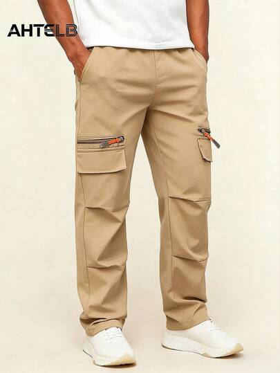  Quần cargo nam AHTELB màu trơn, thoáng khí, thoải mái, thời trang, phù hợp cho các hoạt động thể thao ngoài trời, nhiều túi, ống đứng rộng rãi, thích hợp cho mùa xuân/hè/thu.