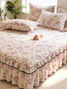 Falda de cama con volantes y estampado impreso, cubierta protectora contra el polvo de cobertura completa, cómoda y suave, no se destiñe, no se pelea, no se encoge, múltiples tamaños, adecuada para el hogar, dormitorio, sala de estar, viajes al aire libre, todas las estaciones - Z-Fog HY - Ver 3
