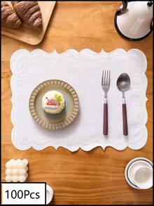 1/2/4/6pcs Wavy Floral Embroidered Solid Color Rectangular Placemats, Fresh Minimalist Style For Kitchen, Dining Table, Cups, Bowls, Non-Slip Pads, Suitable For Holidays, Parties, Birthdays, Weddings, Banquets, Office Desks, Coffee Tables, Home Decor, All Seasons Photography Background - Champagne - View 16