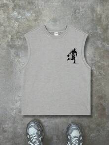 Street Sports Teen Boys Sleeveless Tank Top, Splatter Basketball Silhouette Back Print Soft Summer Training Top - Grey - View 2