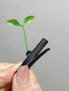 Green Bean Sprout Shaped Hair Clip, Grass Hair Clip, Cute Hair Accessory, Fun Grass Antenna Hair Clip, Suitable For Best Friends/Women - Green - View 7