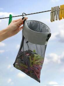 Mesh Clothespin Bag With Hooks, Drawstring Closure, Wide Mouth Clothespin Bag, Drawstring, Clothespins, Wooden Clothespins, Canvas Clothespin Storage Bag - Multicolor - View 1